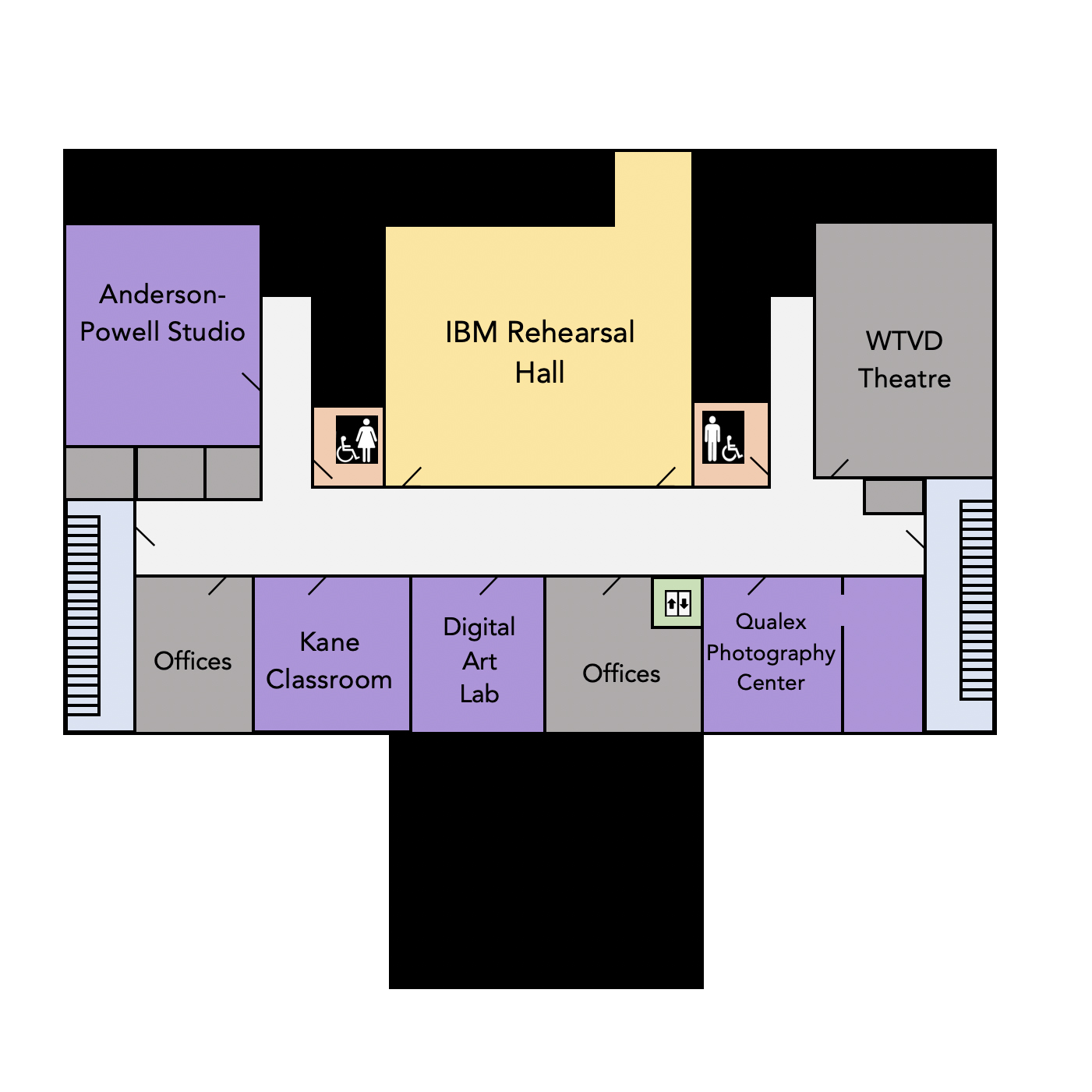 Floor plan of the lower level of the DAC building