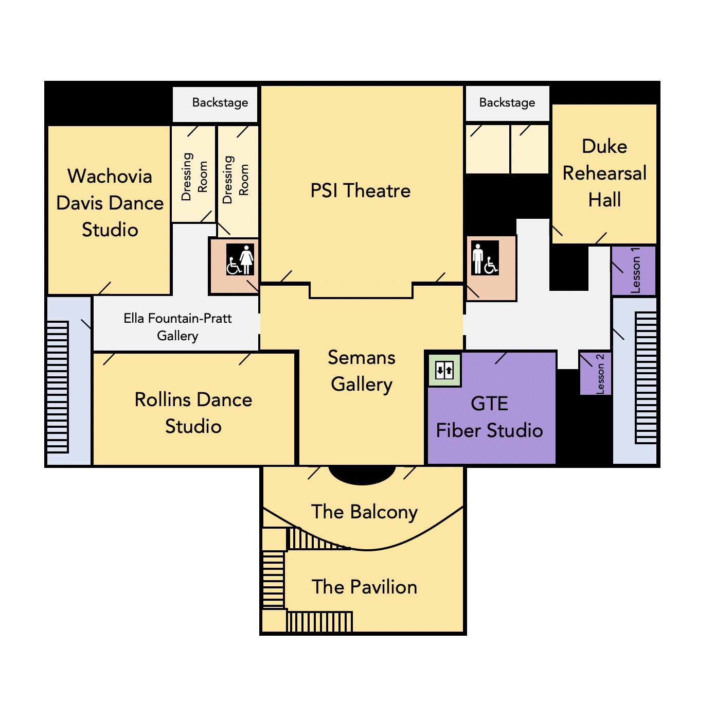 Floor plan of the upper level of the DAC building